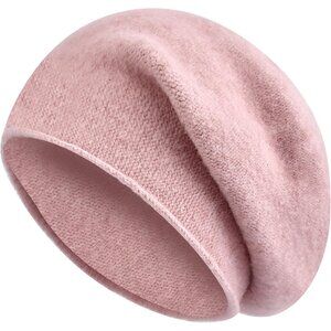 Unisex Pink Wool Knit Warm Winter Pull-On Classic Baggy Slouchy Beanie Cap